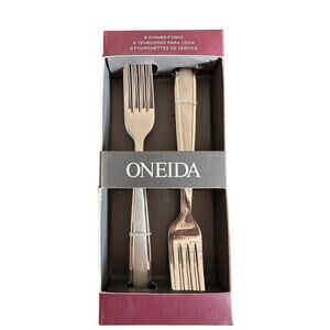 NEW Oneida Peninsula-Castle-Jordan-Laura (Stainless) 8 Dinner Forks Frosted